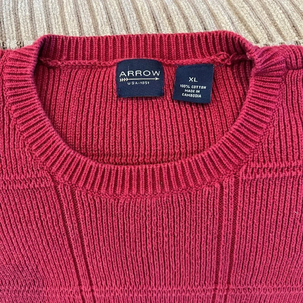 Vintage Arrow Red Square Knit Sweater Crew Neck Long Sleeve, Size XL